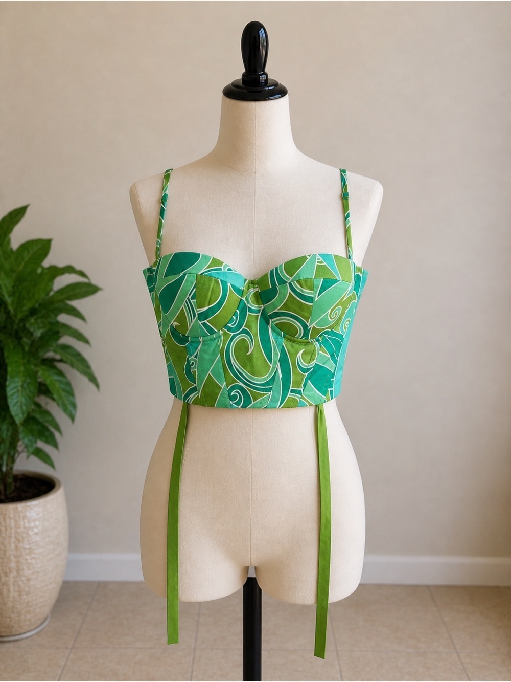 SHEIN Teal & Lime Lace-Up Bustier Top